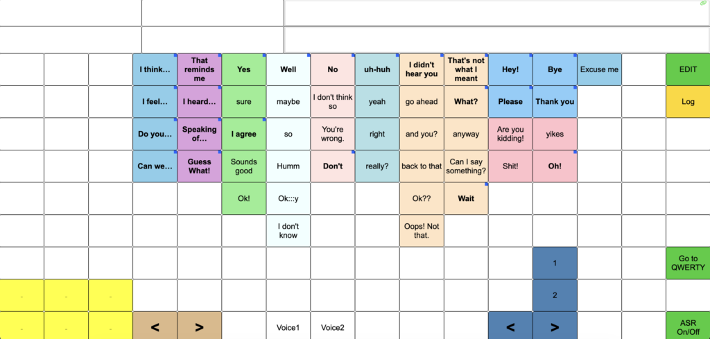 A screen shot of an AAC interface that is part of CADL's Move study
